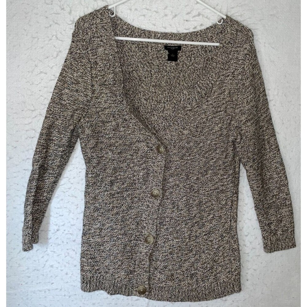 Ann Taylor 3/4 sleeve Button Down Cardigan Sweater Womens sz S 100% Cotton Knit